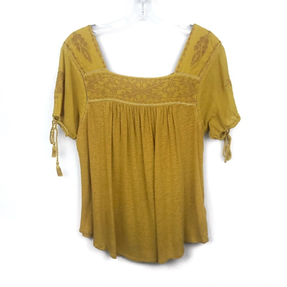 Lucky Brand | Mustard Embroidered Peasant Top M